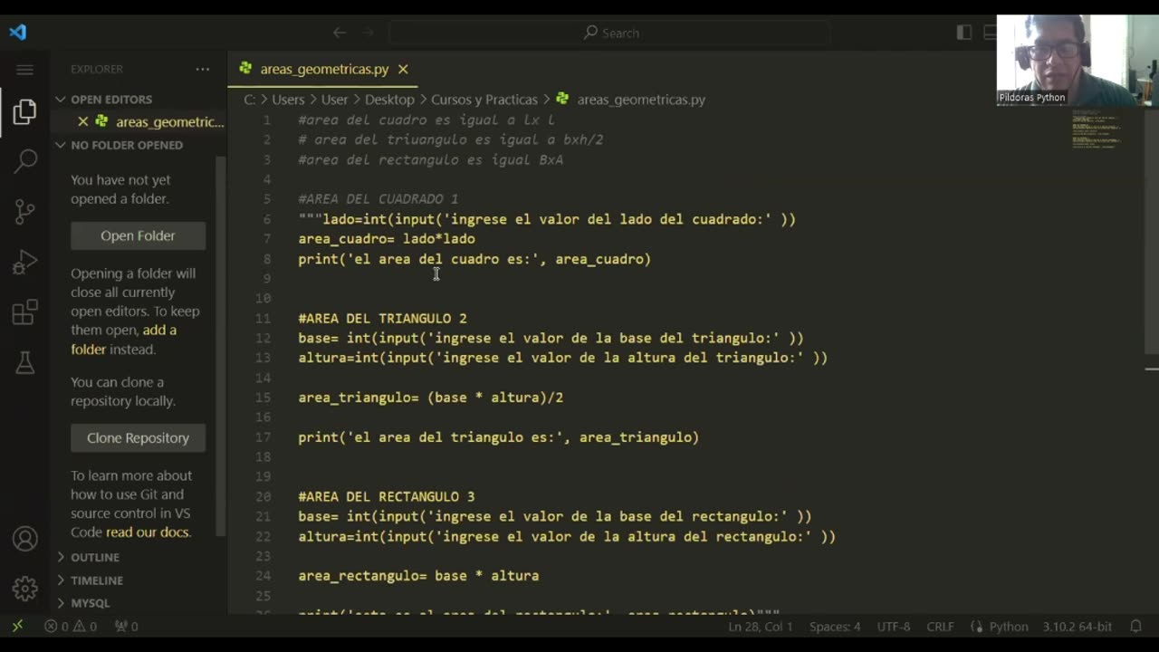 Calculo de areas figuras geometricas II, 10000 ejercios de python