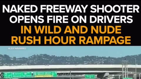 A nude woman running down a busy California freeway opening fire on passing cars.