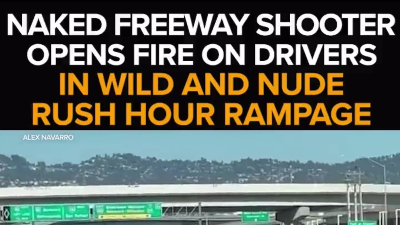 A nude woman running down a busy California freeway opening fire on passing cars.