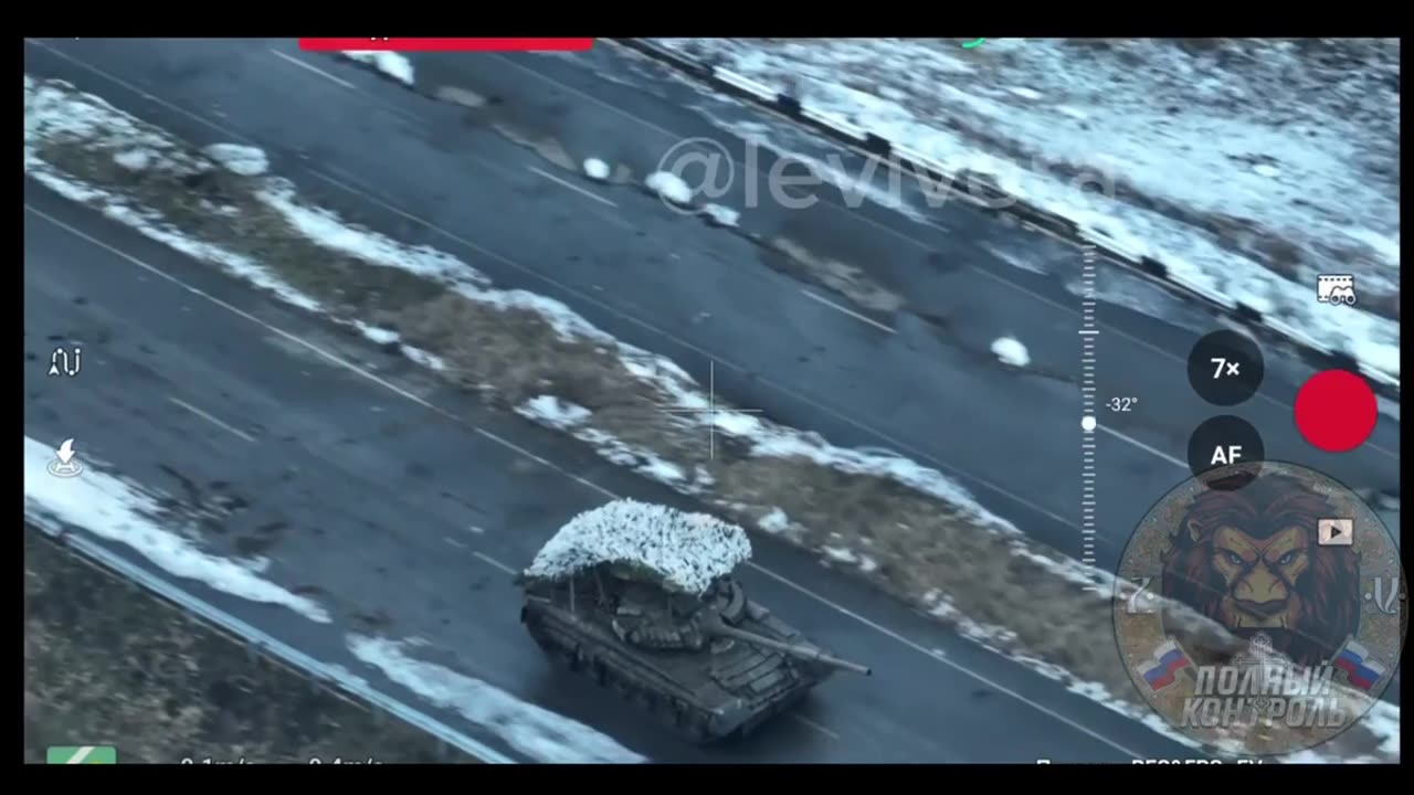 Russian T-80 Tank firing at Ukrainian positions is hit by FPV drone and retreats, Avdiivka direction