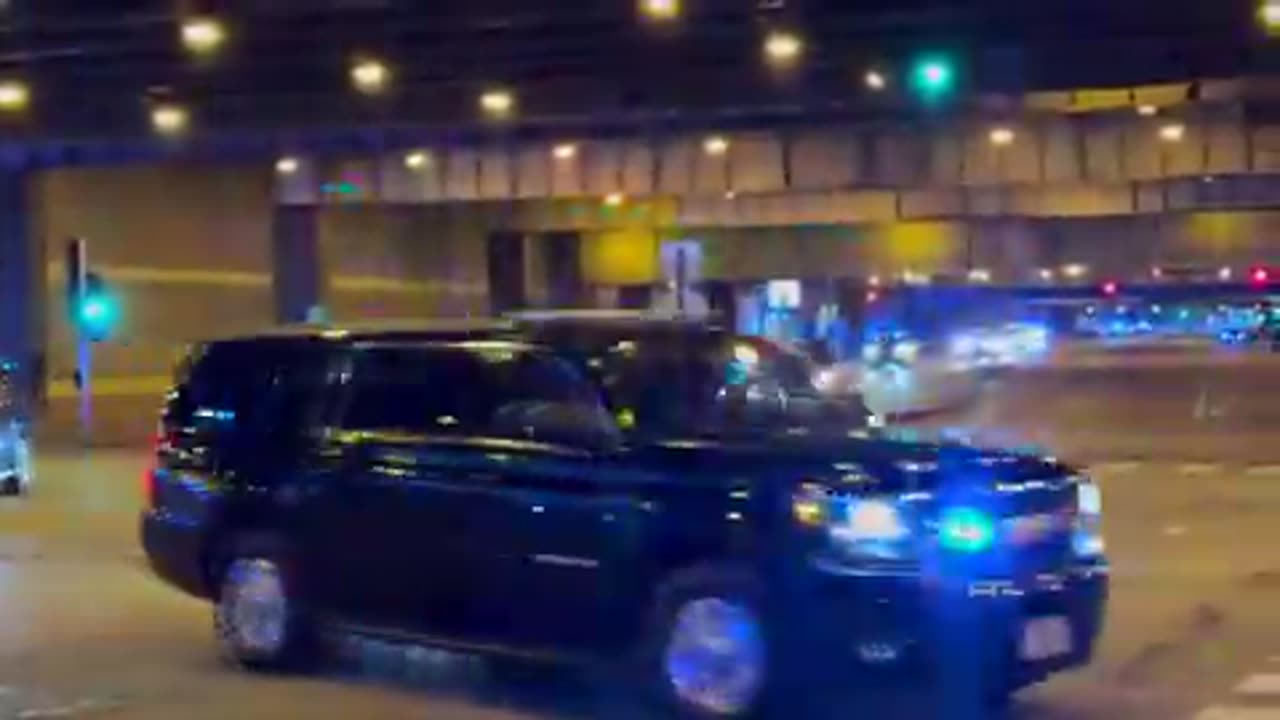 Donald Trump's procession of vehicles passing through Chicago, onto Lower Wacker Drive