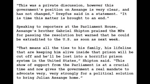 24-0215 - Australia Passes Motion - Julian Assange to Come Home - No to US Extradition