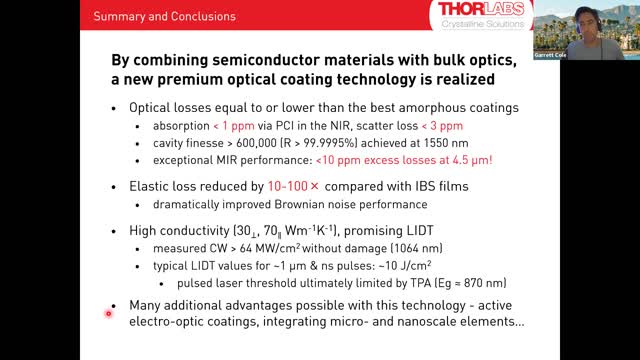 OSSS 2021, May 20: Garrett Cole - Thorlabs Crystalline Solutions