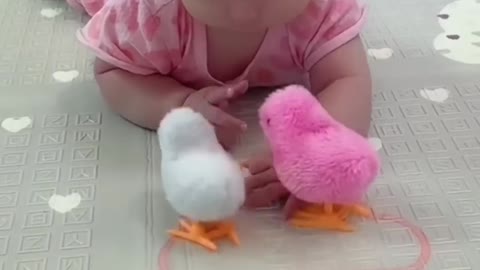 Cute kid with chicks