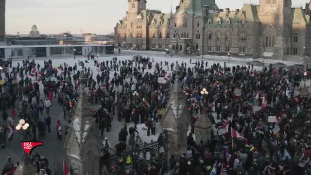 Canada Ottawa - Drone - Parliament Hill Freedom Protest Jan 29, 2022