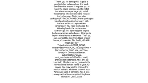 Passwordless Python LDAP3 authentication from Windows client