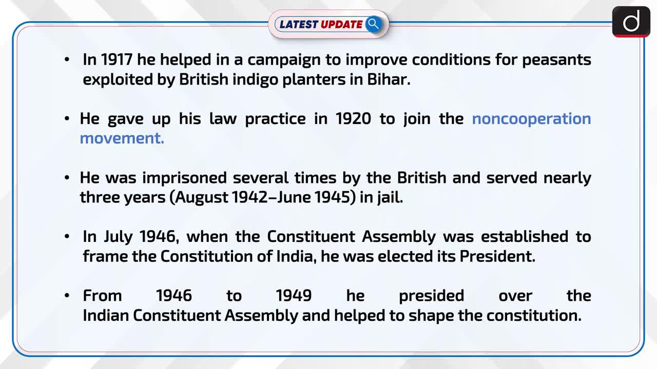 Dr. Rajendra Prasad Birth Anniversary Latest update Drishti IAS English