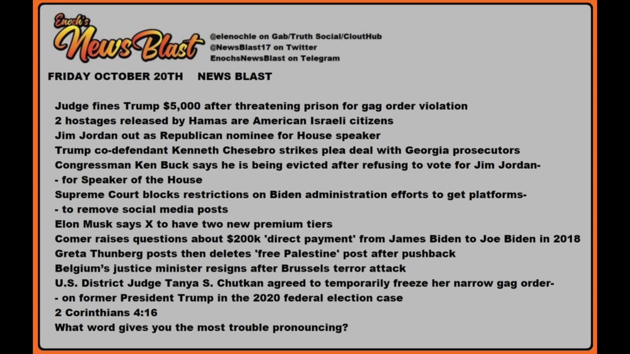 Friday October 19 ,2023. News Blast. #Enoch #NewsBlastReading #NBR