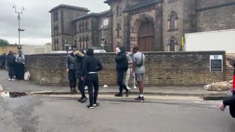 UK: Outside HMP Wandsworth as happy criminals are released to make way for Social media posters..