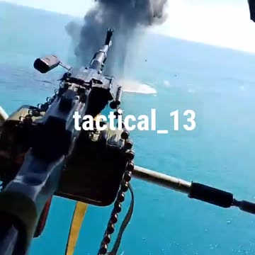 Russian helicopter crew destroying a Ukrainian boat drone in the Black sea