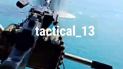 Russian helicopter crew destroying a Ukrainian boat drone in the Black sea