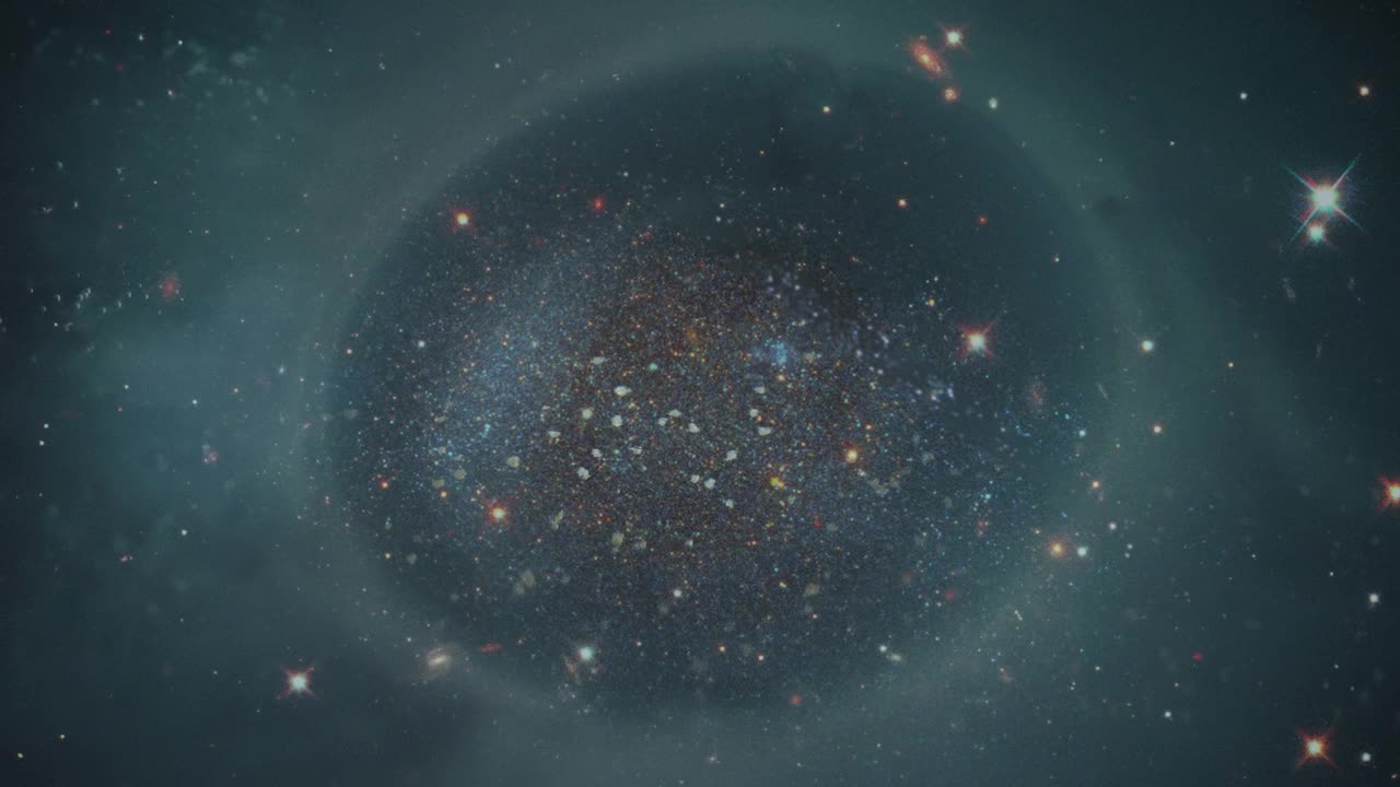 Galaxies in space with a video of a liquid in double exposure