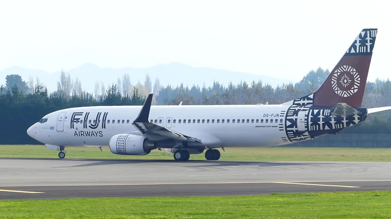 Fiji Airways Boeing 737 Taxi And Takeoff Christchurch International Airport