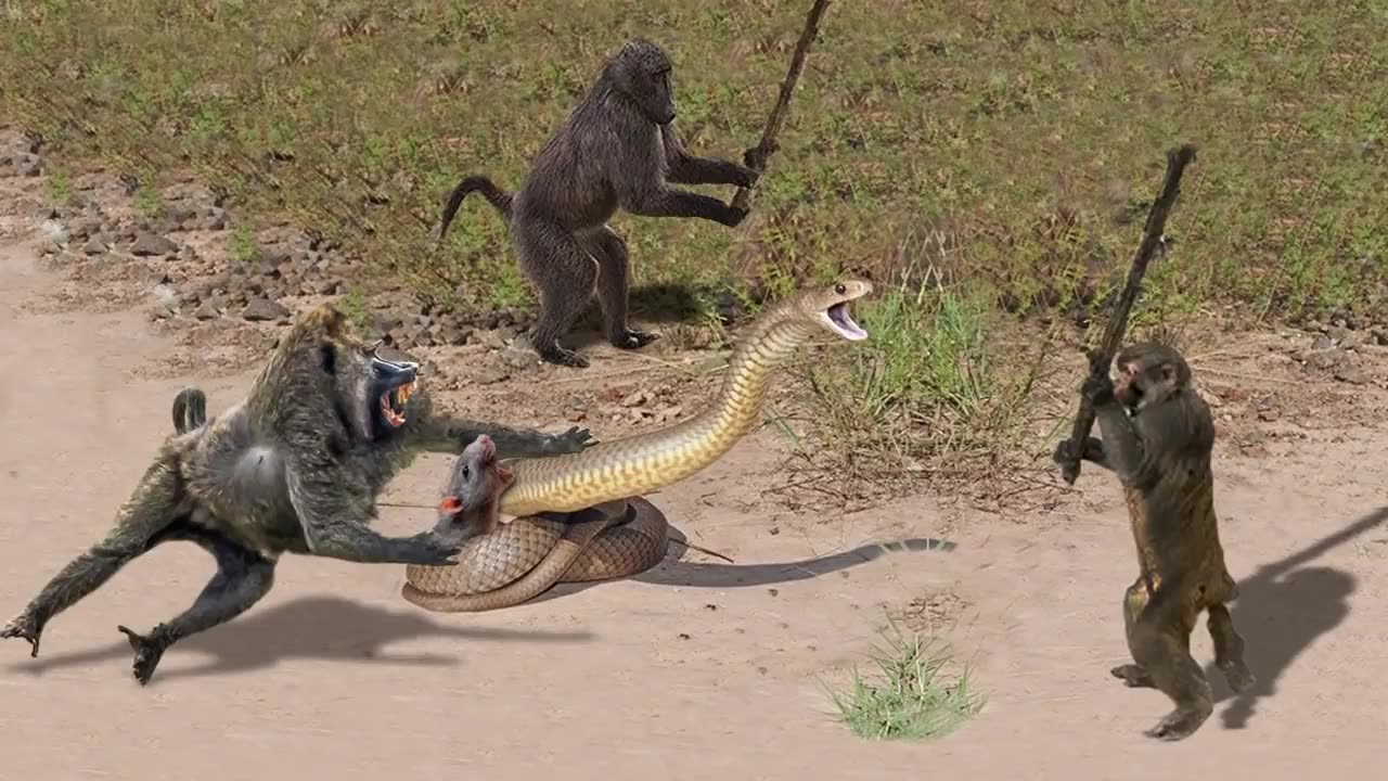 OMG! Capuchin Monkey Save Mouse From Banded Krait Snake Hunt | Amazing Python vs Big Cat