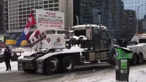 The last truck in the Ottawa convoy towed away