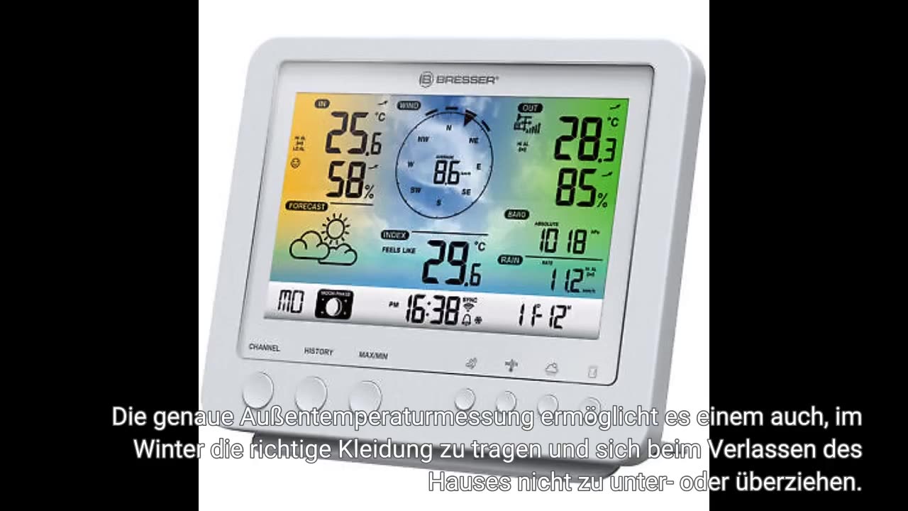 Bresser Wetterstation Funk mit Außensensor Wetter Center 5-in-1, Holz