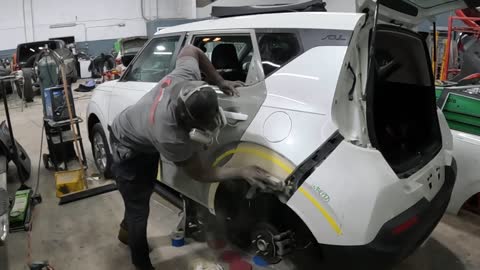 Bondo work on damage quarter panel