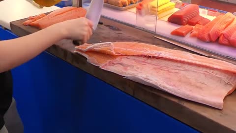 How To Fillet a Whole Salmon | Sashimi & Sushi -Taiwanese street food