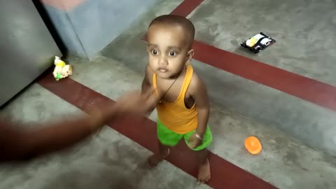 Baby playing at home