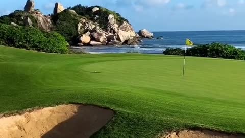 blue sky, green lawn, golf