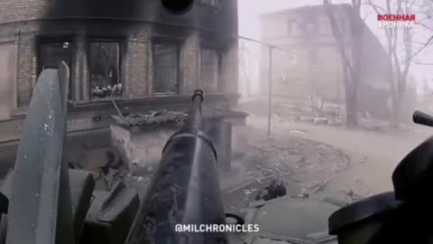 BTR-82 of the RF Armed Forces work out the firing points of Azov militants in buildings from the 30-mm automatic gun 2A7