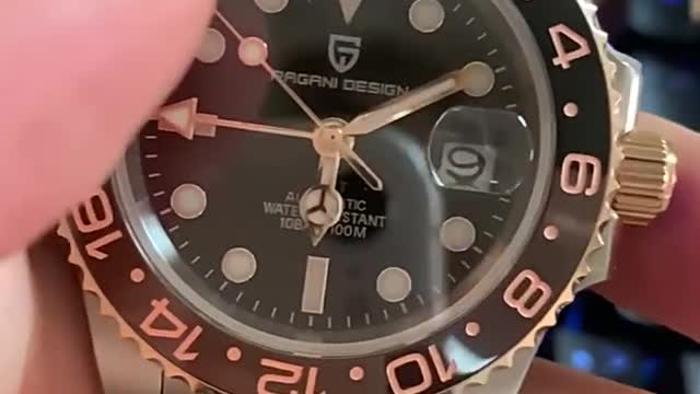 PAGANI DESIGN New Rose Gold Ceramic Bezel GMT Watch Luxury Sapphire Glass Automatic Watch Stainless