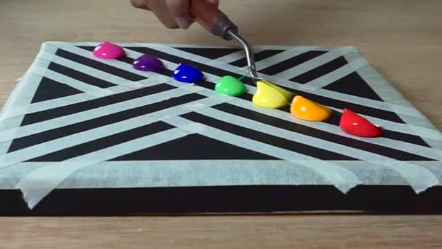 ACRYLIC ABSTRACT PAINTING WITH MASKING TAPE