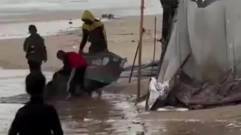 High winds causing tidal surges sweep tents away on Gaza’s coastline: Palestinians would...