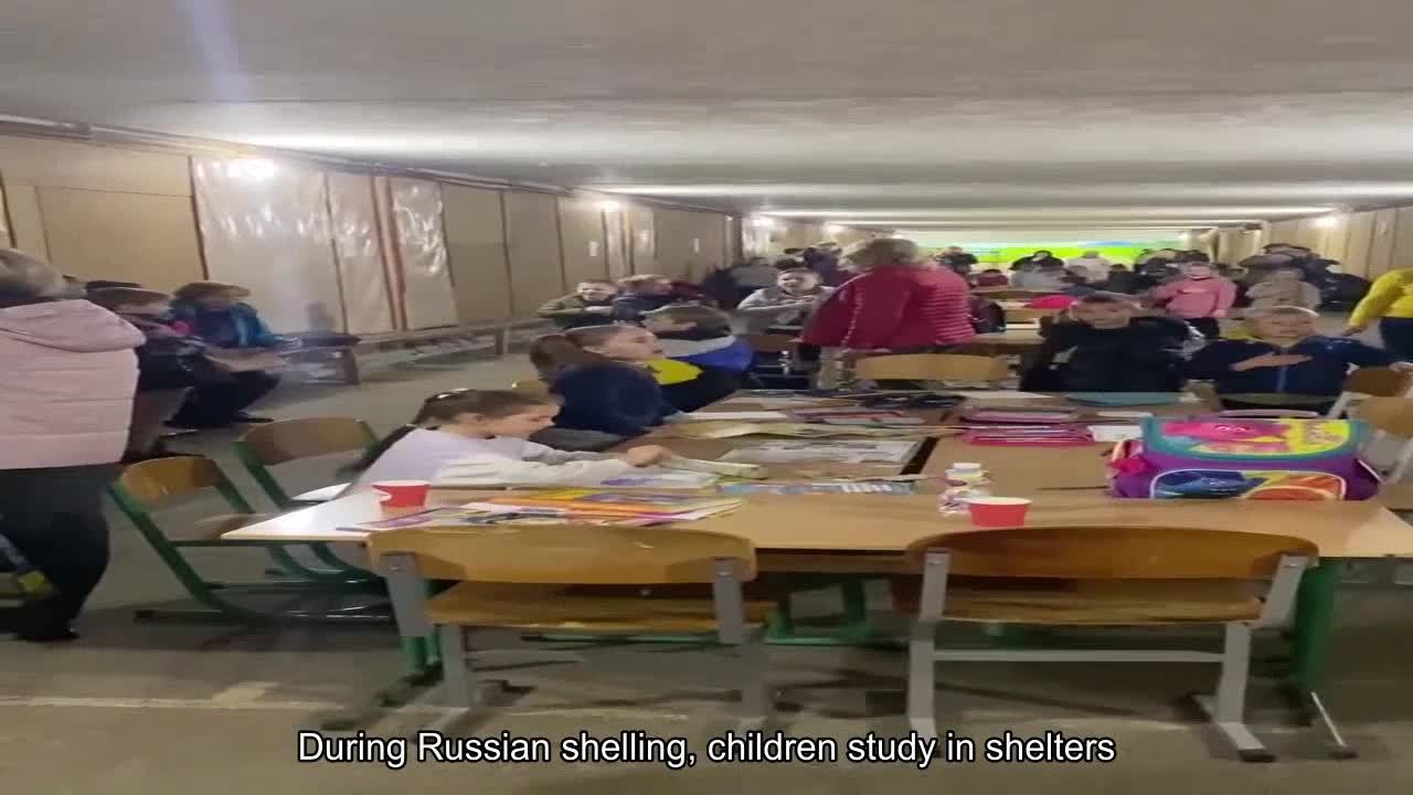 During Russian shelling, children study in shelters and sing our national anthem