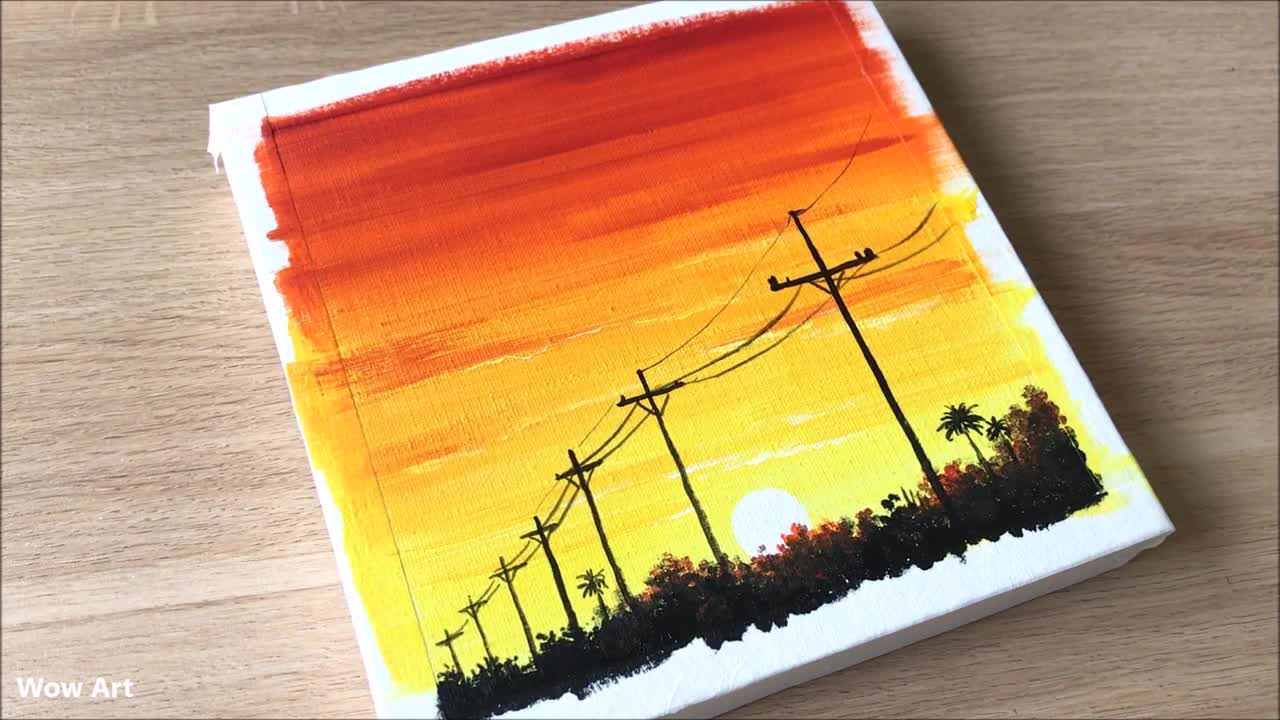 Daily Challenge #34 / Easy Art / Power lines at sunset painting