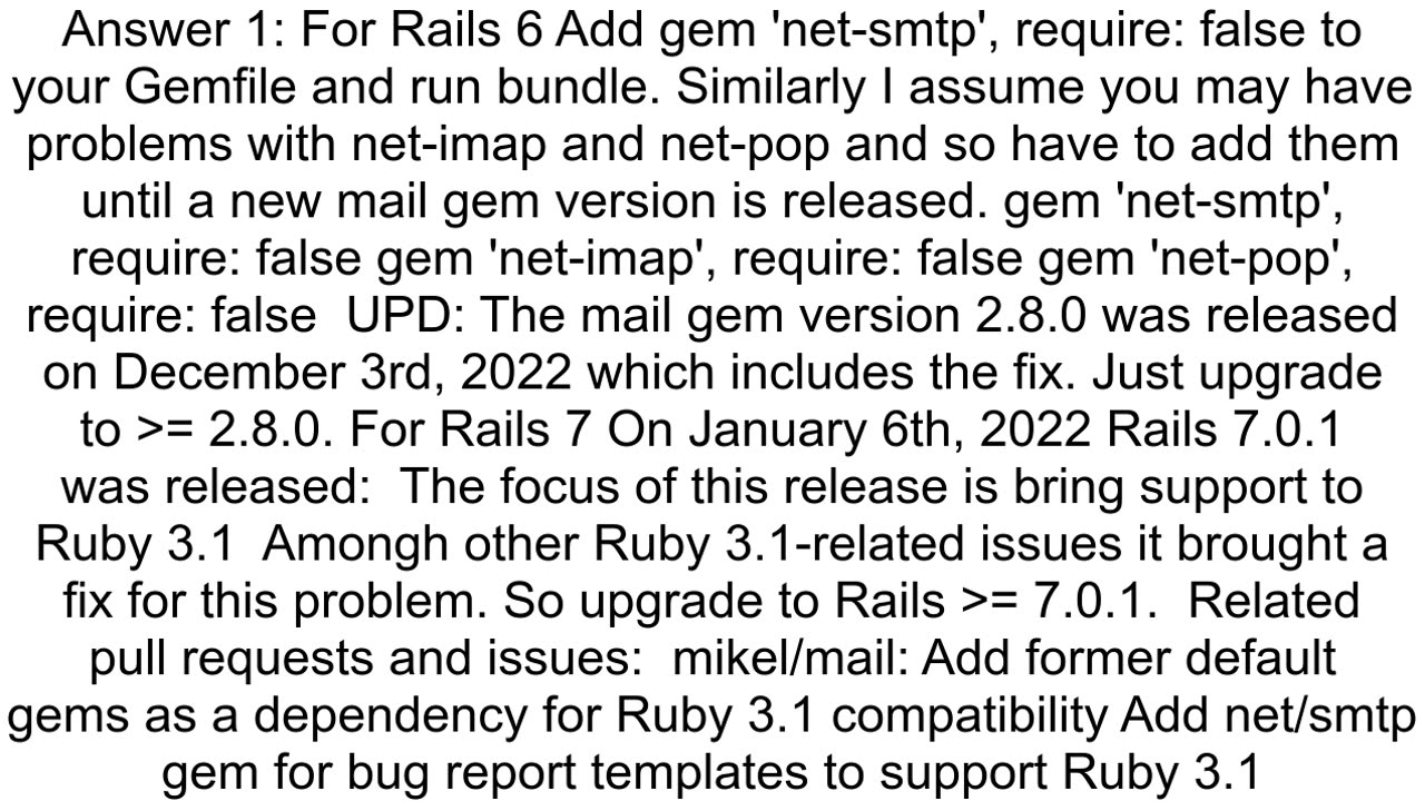 Rails 7 Ruby 31 LoadError cannot load such file netsmtp