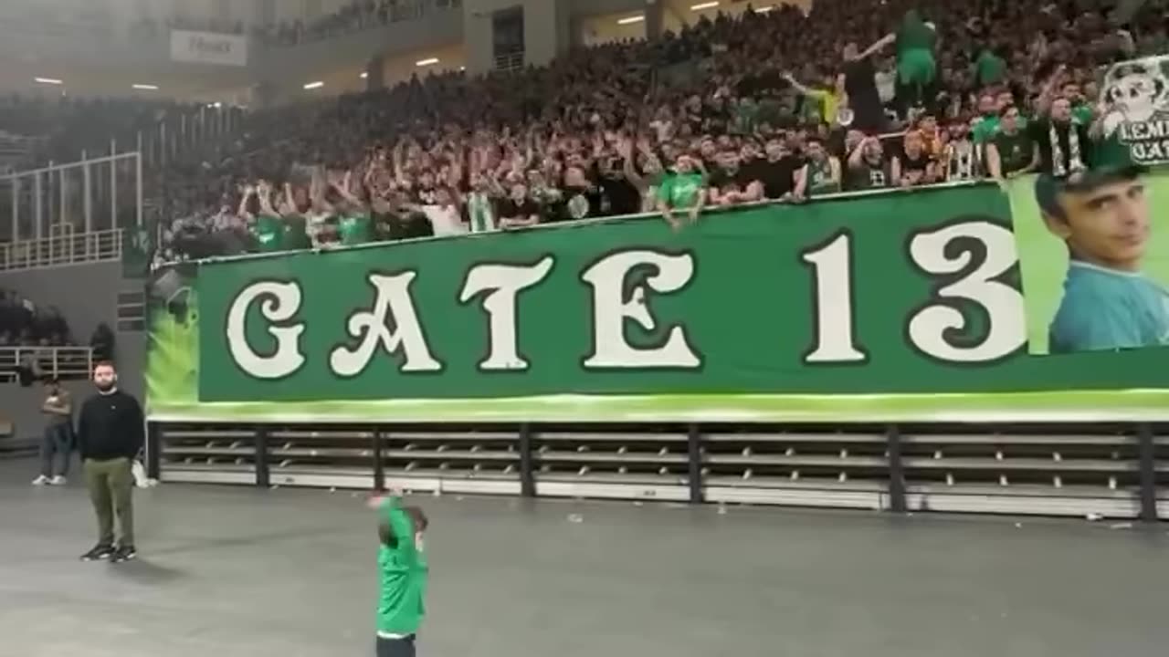 Amazing kid leading stadium spectators