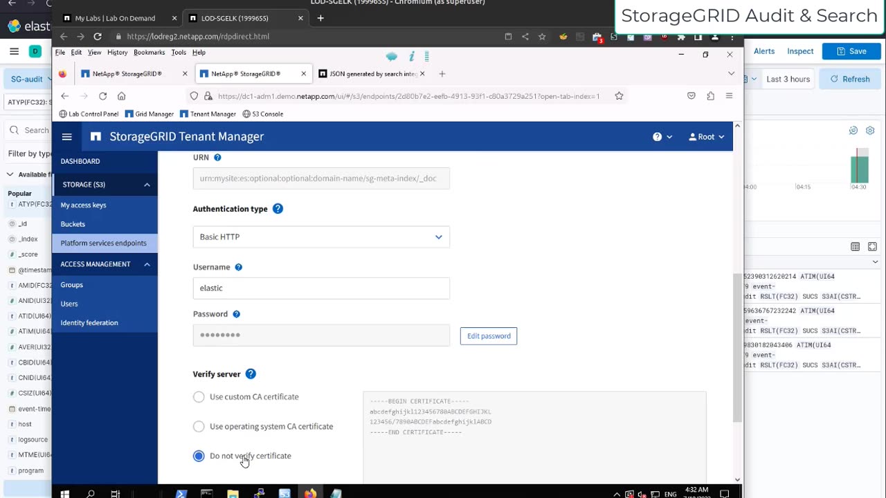 Use Elasticsearch to store NetApp StorageGRID audit log and build search index for objects