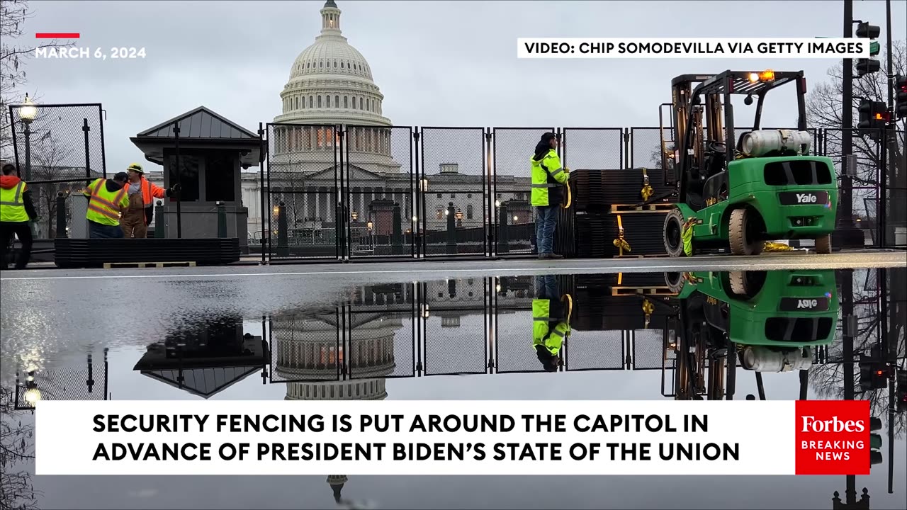 WATCH- Security Fencing Is Put Around The Capitol In Advance Of President Bidens State Of The Union