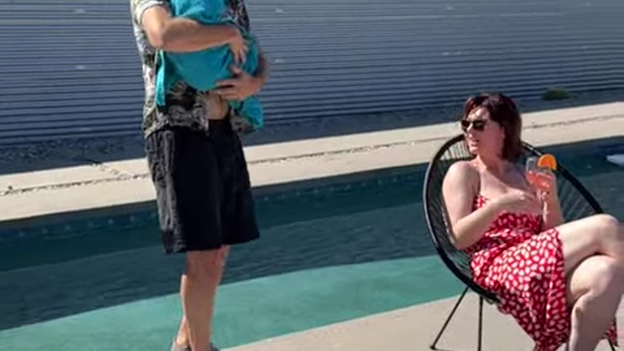 He threw the baby in the pool! 😱