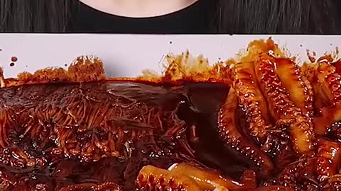 Spicy Black Bean Enoki Mushrooms, Octopus #zoeyasmr #zoeymukbang #bigbites #mukbang #asmr #food #먹방