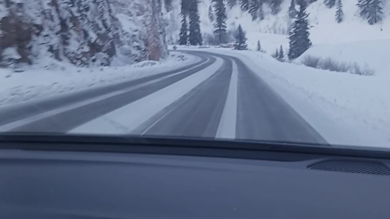 Driving through a Mountain pass in Colorado in March