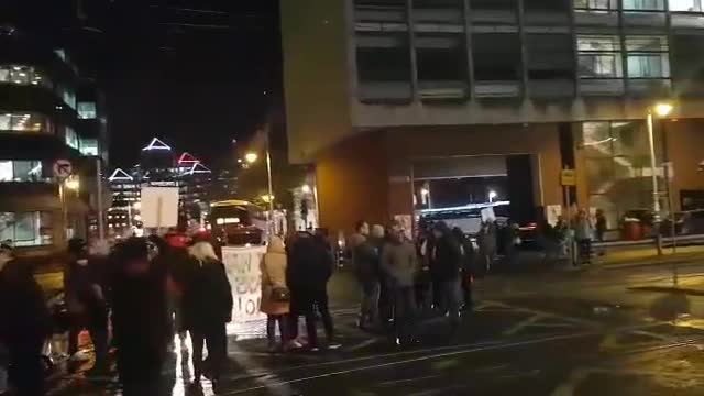 East Wall, Dublin. Protests on the streets against busloads of illegals.