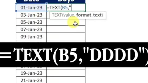 Text function in excel