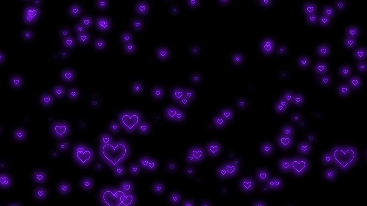 002. Purple💜Neon Light Hearts Flying Heart Background Video Loop Animated Background