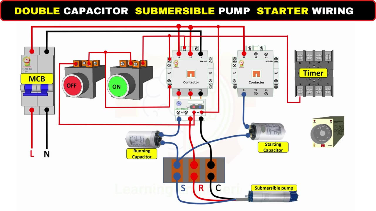 How to Wiring a Submersible Pump Starter with Two Capacito
