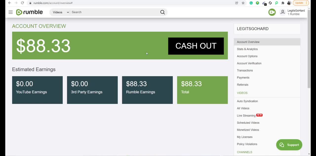 Rumble.com How to cashout earnings!!