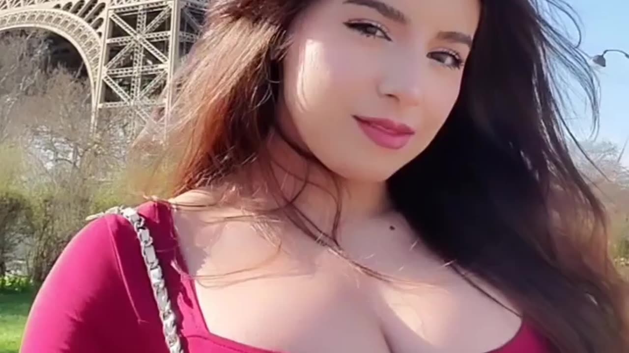 Red dress girl make short video