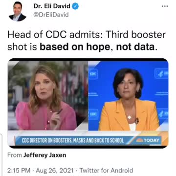 CDC Director "Booster shot is based on hope, not data"