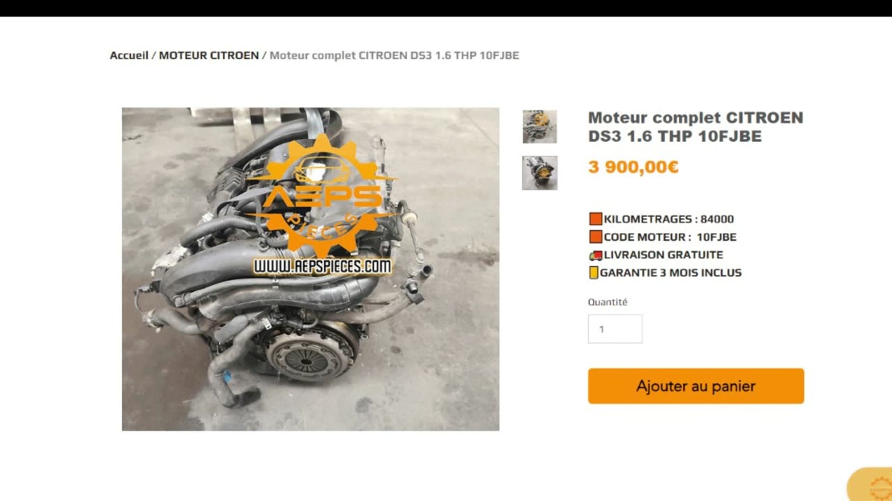 AEPSPIECES.COM - Moteur complet CITROEN DS3 1.6 THP 10FJBE