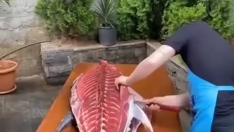 CUTTING A VERY LARGE FISH