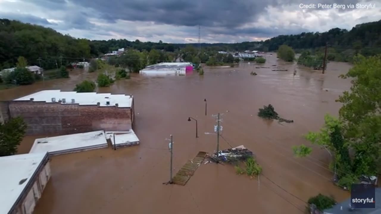 VIDEO:Drone footage shows flooding in Asheville North Caroline after hurricane