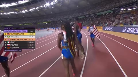 Sha'carri Anchoring USA Women 4x100M Relay At The Budapest World Championships