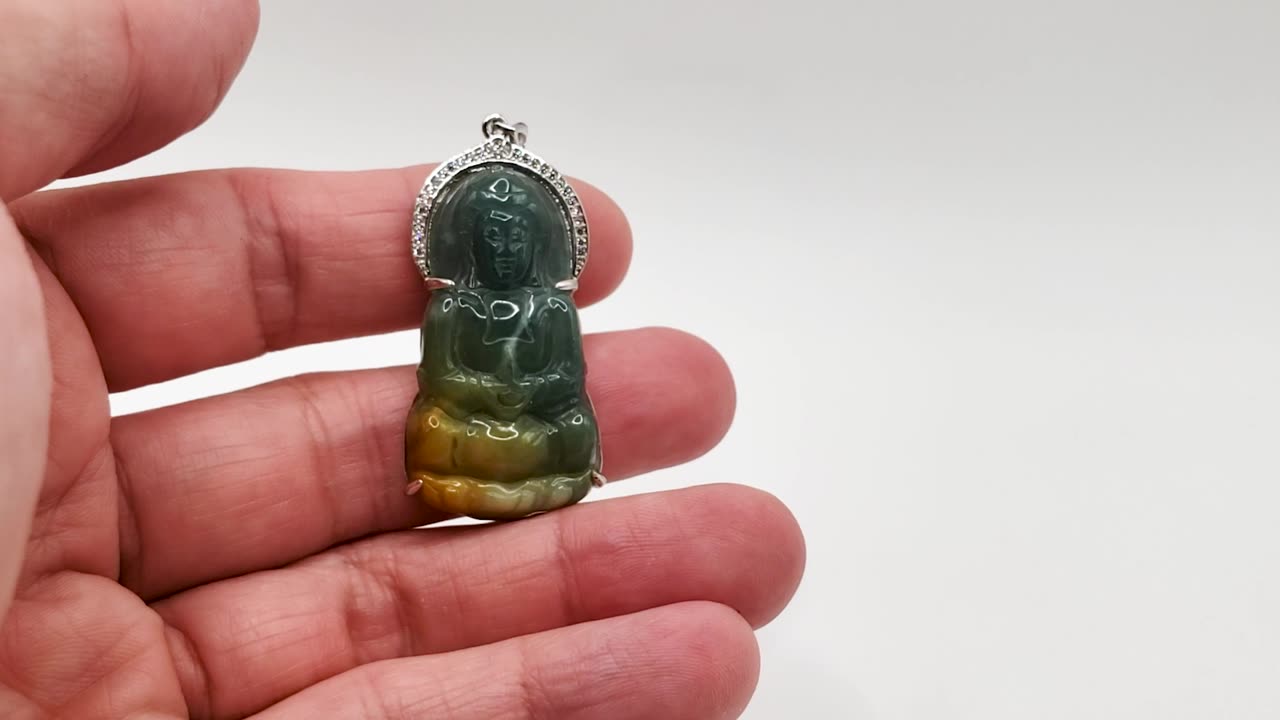 Kuan Yin on a Silver Bail #kuanyin #goddessofmercy #jade #jewelry #pendant #giftideas #buddhism