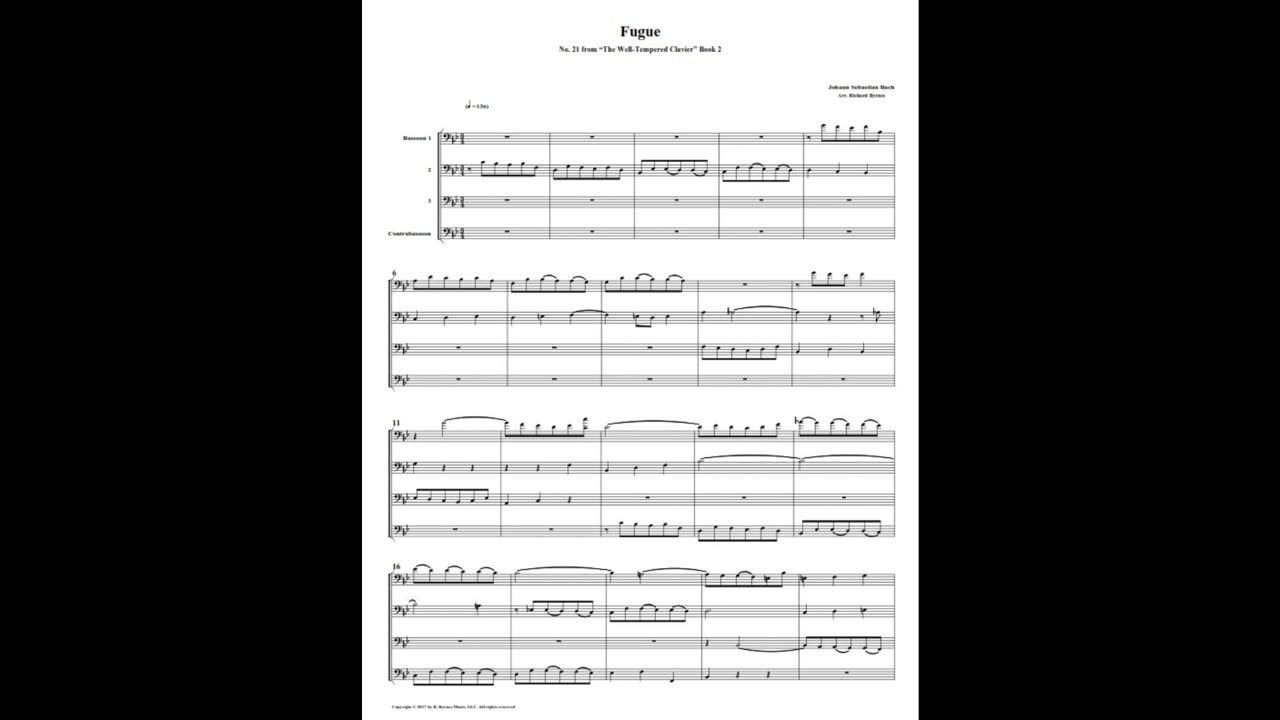 J.S. Bach - Well-Tempered Clavier: Part 2 - Fugue 21 (Bassoon Quartet)